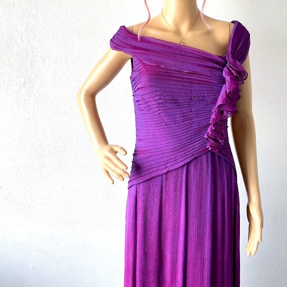 Evening Dress Formal Gown Designer Red Carpet Dress Silk Chiffon Maxi Plum Berry - Picture 10 of 10